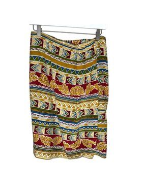 Vintage 90s 100% Silk Red Bold Printed Faux-Wrap Skirt, Pleated, Size 12